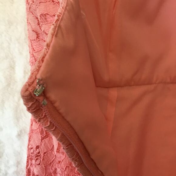 David's Bridal Strapless Coral Pink Lace Dress - Picture 12 of 15